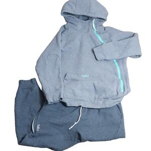 Tuxy One Piece Jumpsuit Sweatsuit Womens XL Gray Teal Jogger Sweats Loungewear